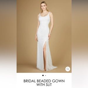 Scoop Neck Ivory Sequin Wedding Dress by LARA New York